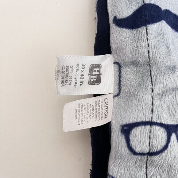 HB Hudson Baby Blanket Gray Blue Minky Dot Mustache Glasses Bow Tie Hats Lovey - Picture 5 of 12